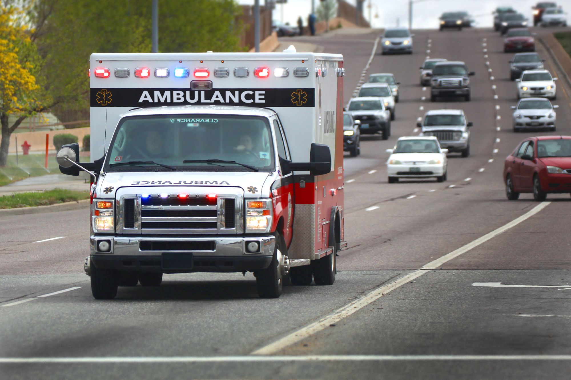 Ambulance traveling on a roadway